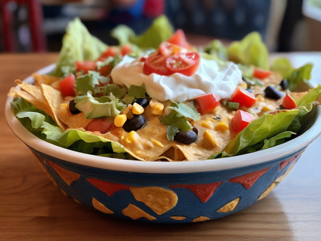 A half order of blue and yellow corn tortilla chips topped with lettuce, tomatoes, sour cream, and chili queso.with dinner for $6.99