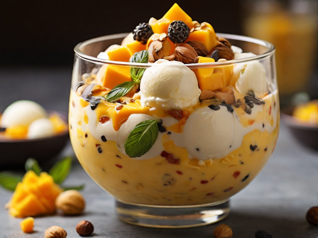 Mango Falooda

Mango flavored milk with added vermicelli, sweet basil seeds, nuts, and topped with ice cream and Jello.