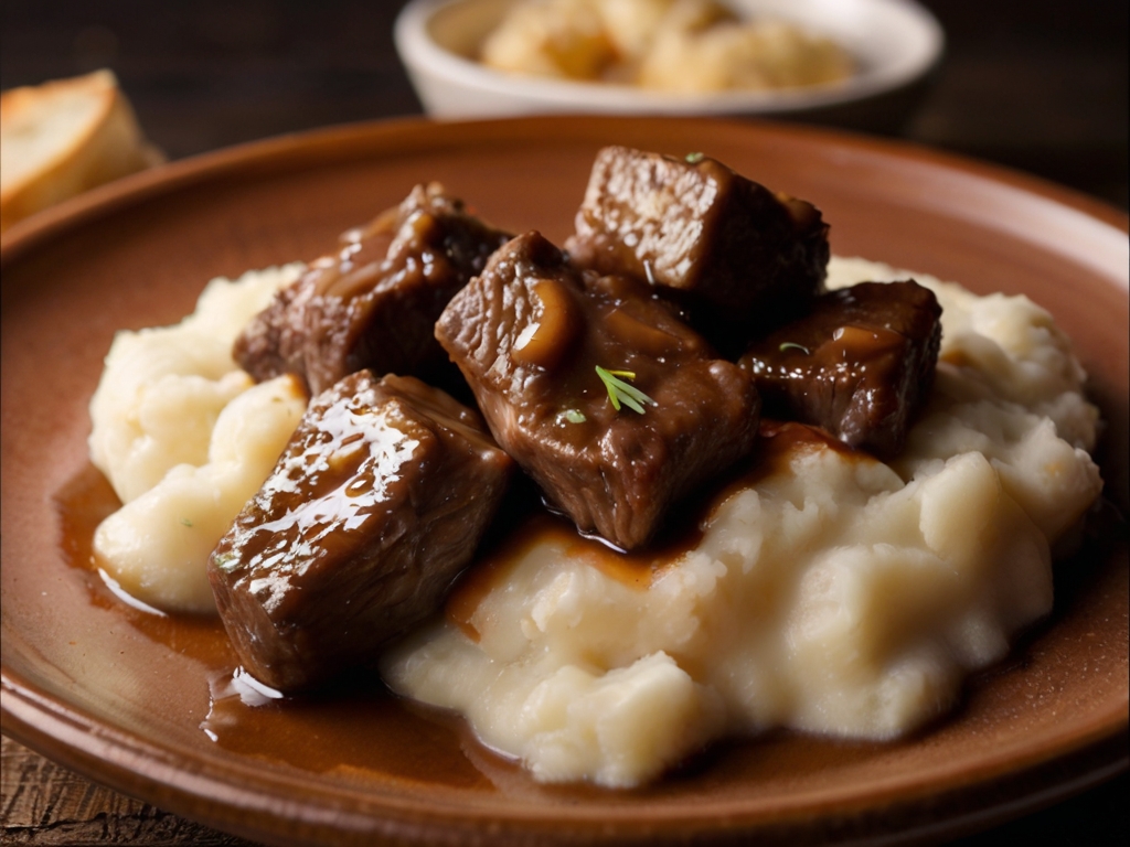 Beef Tips with Mashed Potatoes